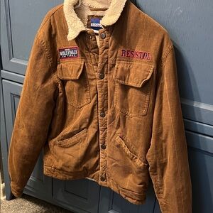 Rodeo contestant Brown corduroy Jacket with Sherpa Collar.